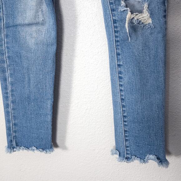 Black Label Skinny Jeans Distressed Blue Raw Hem Size 25 Y2K Grunge - Picture 5 of 10